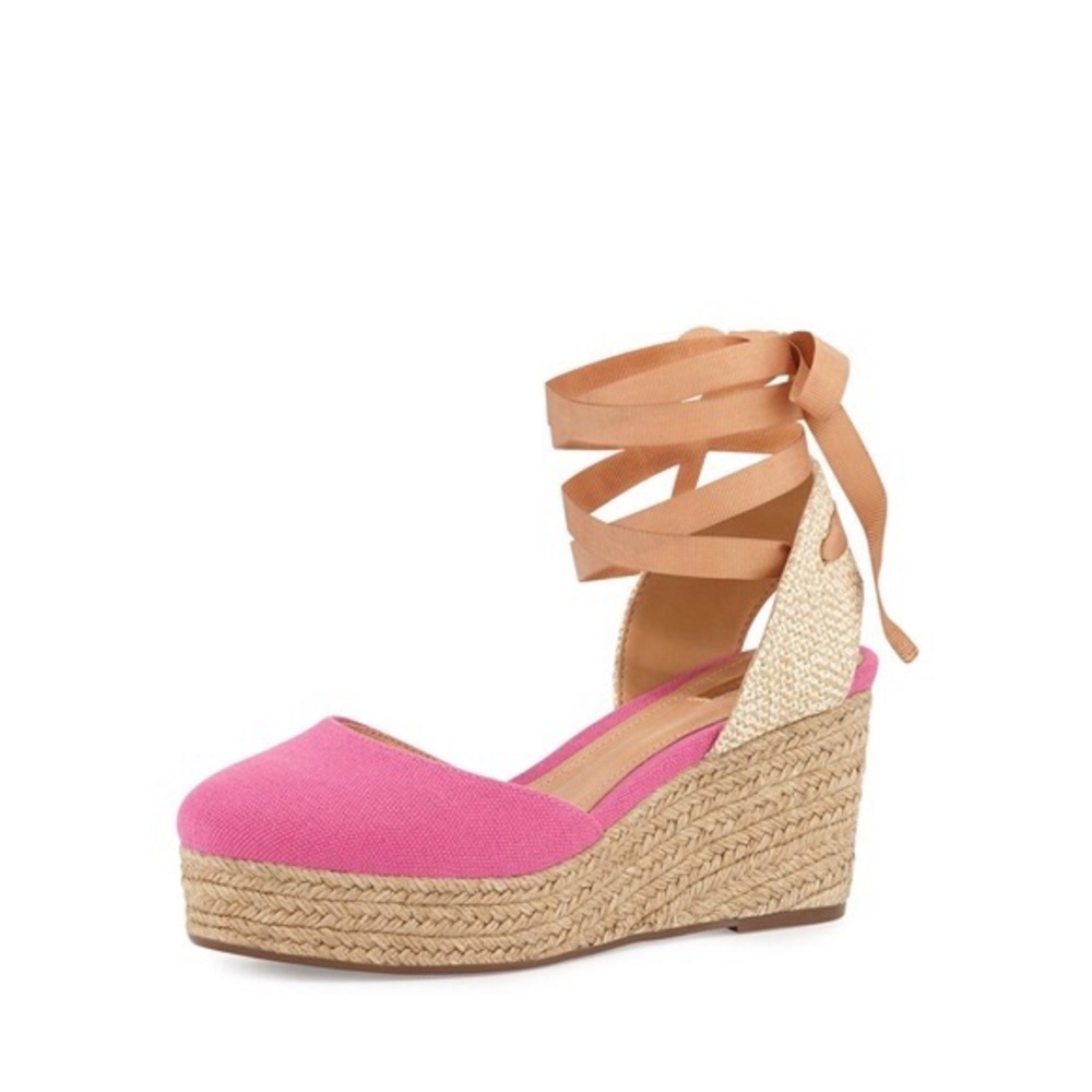 Schutz Pink Canvas Espadrille Wedge